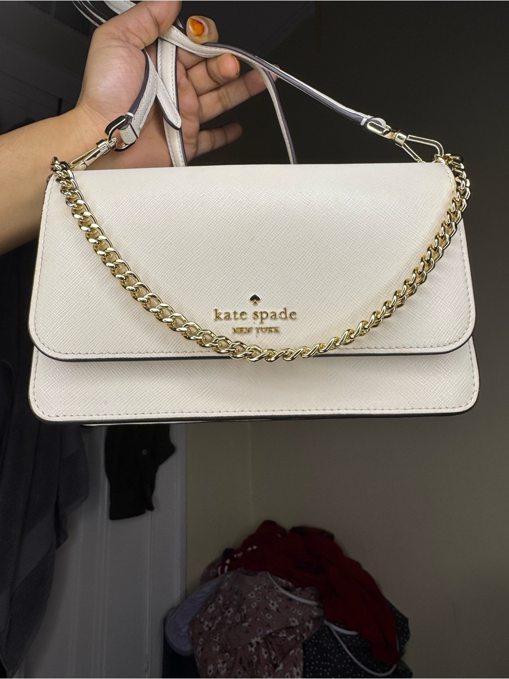 kate spade Cream Leather Crossbody with Gold Chain Strap